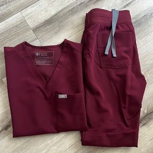 XXS Figs burgundy Catarina top + Zamora jogger set - like new